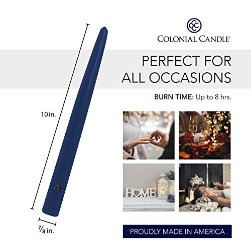 Image of Colonial Candle Unscented Taper Candle, Handipt Collection, Indigo, 10 In, Pack of 12 - Up to 8 Hours Burn