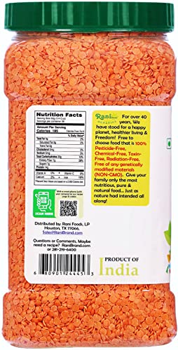 Image of Rani Organic Masoor Dal (Red Split Lentils) 64oz (4lbs) 1.81kg Bulk PET Jar ~ All Natural | Vegan | Gluten Friendly | NON-GMO | Indian Origin | USDA Certified Organic