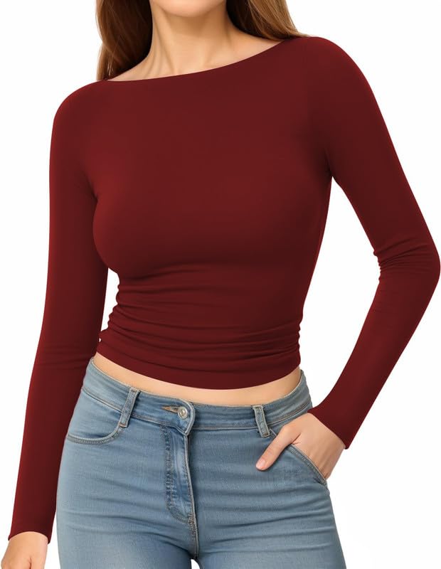 THE BLAZZE Women's Cotton Boat Neck Full Sleeve Blouse L2659 MRN - Image 2