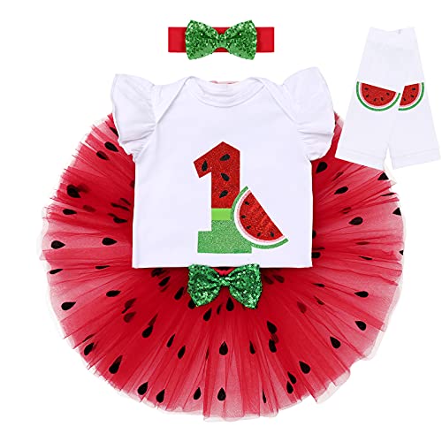 Baby Girls Watermelon Birthday 1St/2Nd Party Princess Outfit Ruffle Romper Sequin Bowknot Tutu Skirt Leggings Wild One Party Dance Summer Clothes Set For Photography Photo Shoot White-One 1T #TOP1