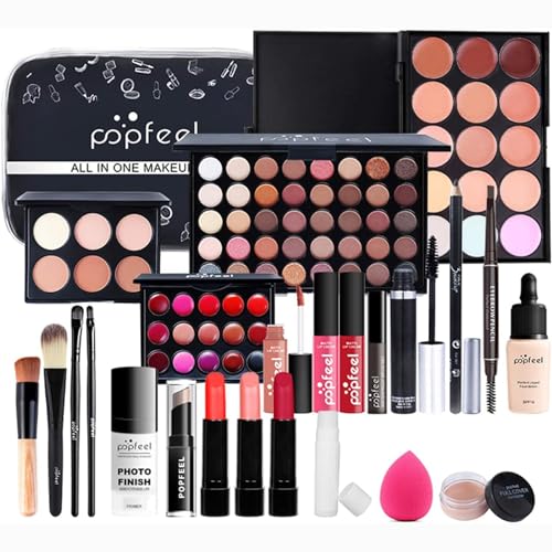 Kit de Maquillaje, Set Maquillaje Mujer, Estuche Maquillaje Mujer, Set de Regalo de Maquillaje Kit de Inicio Completo con Sombras de Ojos, Fundación, Maletín Maquillaje para Niñas Mujeres