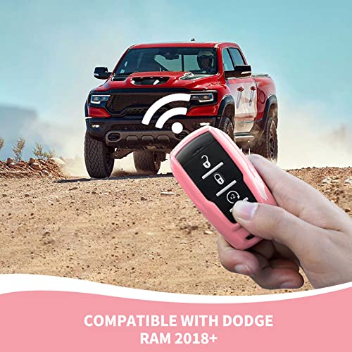 Image of RAZPOY for RAM Key Fob Cover, ABS Key Case Cover Holder Protector Compatible with for 2018-2023 Dodge RAM 1500 2500 3500, Pink