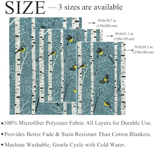Couverture polaire arbres oiseaux en microfibre douce et chaude de 150x100cm pour canapé