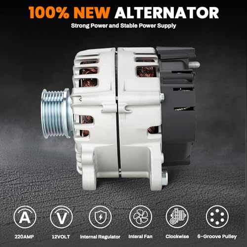 Image of Alternator 12V 220Amp Compatible with Audi Q7 2013 2014 2015 V6 3.0L GAS Supercharged, Replace 11821, FG23S065, 06E903023B, 6E903023B, A3123, 439816, 440470, 6-Groove Clutch Pulley