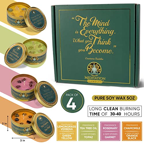 Meditation Candles with Crystals | Natural Aromatherapy Candles for Relaxation & Healing | Stress Relief Candles for Yoga, Meditation & Self Care | 4 Pack Gift Set - Image 6