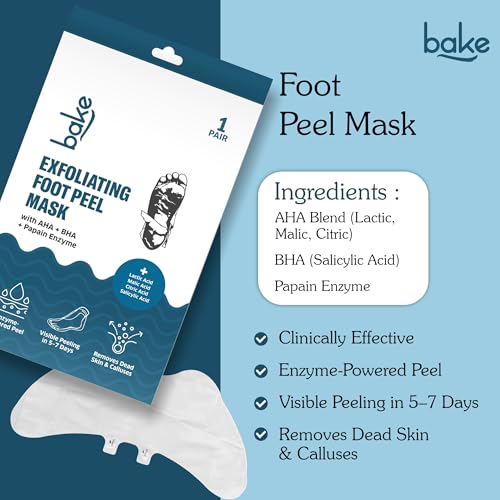 Image of BAKE AHA + BHA Foot Peeling Mask | Reduces Dry Skin & Hard Calluses| Exfoliates,Moisturizes & Hydrates Feet | Nourishing Foot Mask | Fits Like Socks | For Men & Women