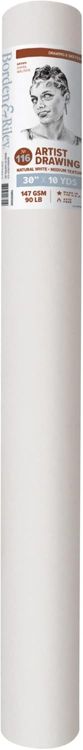 Borden & Riley 36" x 10 Yards #116 Artist Drawing/Sketch Roll, 147 GSM/90 lb., White, 1 Roll Each