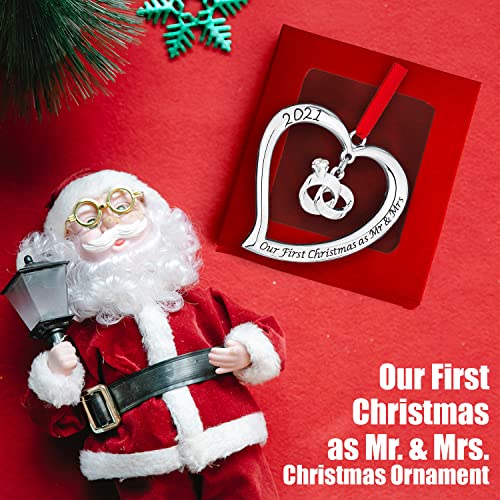 Klikel Our First Christmas Ornament 2021 - Silver First Christmas Married Ornament 2021 - Heart Christmas Ornament Engraved Our First Christmas As Mr And Mrs 2021 With Hanging Ring Pendant In Gift Box #TOP4