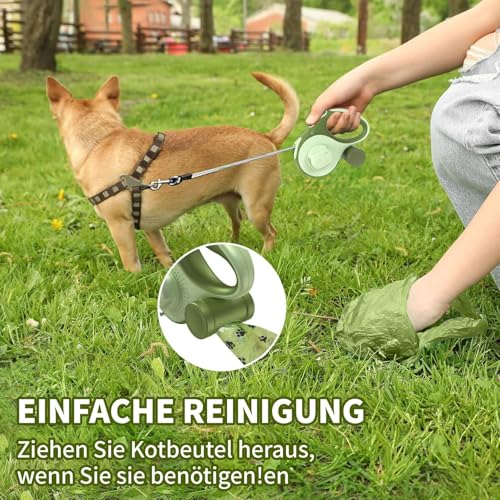 8M Lange einziehbare Hundeleine mit LED-Licht, Hundeleine mit Kotbeutelhalterung 360° Verhedderungsfreier Leinenverlängerung Robustes Nylongeflecht für Mittelgroße Große Hunde Training