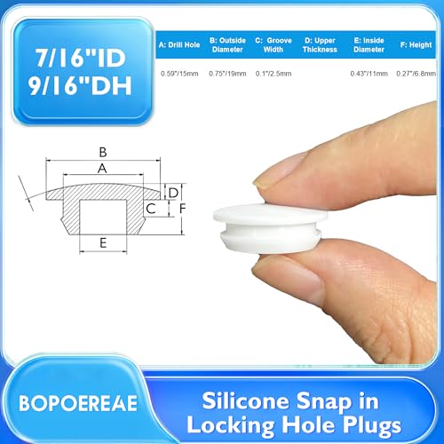 Image of 20 Pcs 15 mm Silicone Rubber Plugs Snap in Locking Hole Plugs for 14.5-15.5mm (9 /16 inch-5 /8 inch) Round Holes, Flush Type Rubber Stoppers, Flexible Tube Pipe End Caps Covers, Waterproof Sealing Plugs, White