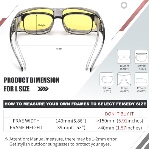 FEISEDY Night Driving Fit Over Glasses Sunglasses for Men Women,Polarized Wrap Around Yellow Sunglasses UV400 B2593