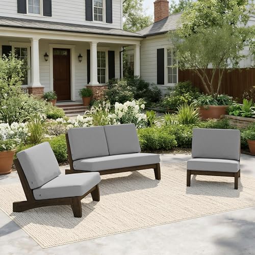 Image of Pia Ricoo 4 Piece Patio Furniture Sets, Outdoor Loveseat Sofa Set with 2 Chairs & Coffee Table, Patio Conversation Set for Backyard, Deck, Lawn, Gray