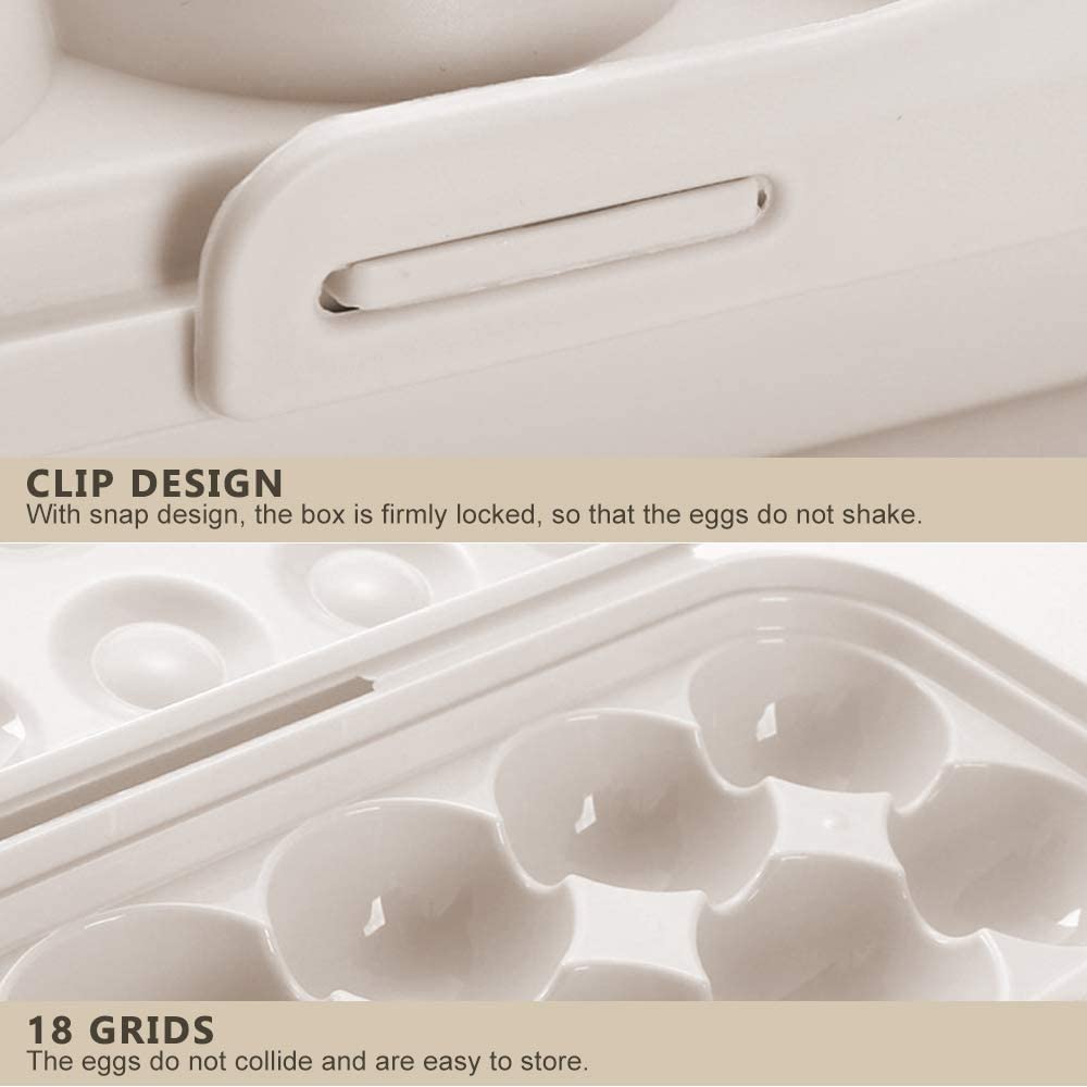 TGOPIT Plastic Egg Holder for Refrigerator, Stackable Egg Storage Tray With Lid, Plastic Egg Box Carrier 1 Pack, BPA-Free Egg Storage Container for 18 Eggs(Cream) 4