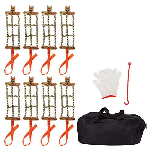 Wheel Chain, 8 Packs Tire Snow Chain Anti Slip Adjustable Universal Wheel Traction Chains for 165mm to 265mm Tyres