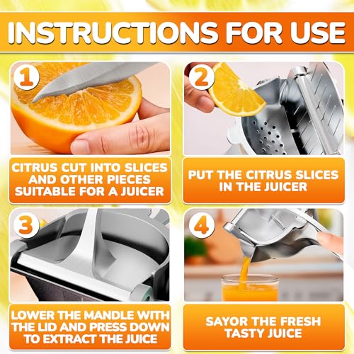 Image of Manual Juicer Hand Press with Ergonomic Heavy Duty Handle - Pour Spout for Mess-Free Pouring, Aluminum Alloy Hand Juicer Squeezer | 0.6 L Bowl - Juice Press for Lemon, Lime, Pomegranate & Home Canning