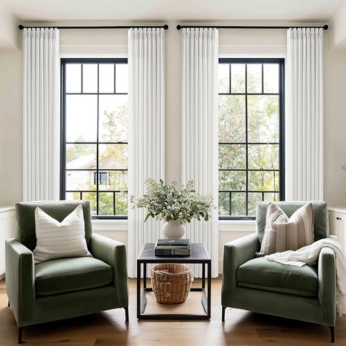 Image of Pinch Pleated Linen Beige White Curtains 96 Inches Long for Living Room | Light Filtering, Pinch Pleat, Hooks Rings, Back Tab, Neutral, Boho, Farmhouse, Drapes for Bedroom, Large , 1 Panel, Birch