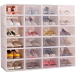 Amazon Cajones Para Zapatos Sinbide 12 x Cajas de Zapatos Plástico, Caja Guardar Zapatos, Calcetines, Juguetes, Cinturones para la Organización de Hogar, Oficina, Plegable, 31cm*21cm*12cm (Blanco, 12)