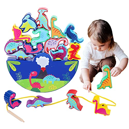 workbees Holzspielzeug Dinosaurier Stapelspiel Spielzeug Holz Balancing Stapelsteine Spiel 3D Montessori Fädelspiel Holzspielzeug motorikspielzeug Lernspielzeug Geschenke für Kinder ab 3 Jahre