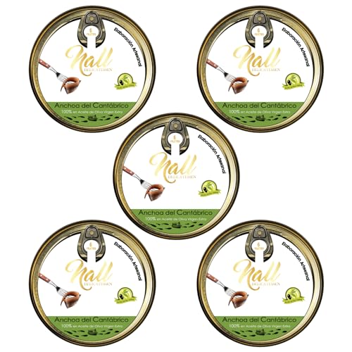 NALL DELICATESSEN Anchoas del Cantábrico XXL 000 | Elaboración Artesanal en 100% Aceite de Oliva Virgen Extra | 6 Filetes/lata (1 Lata) (5 Latas)