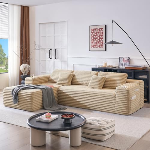 Image of Cloud Sectional Couch with L-Shape Chaise, Modern Modular Sofa with Deep Seat, Built-in Cup Holder & Storage Pocket for Living Room Bedroom, No Assembly Required (Camel, Left Facing Chaise)