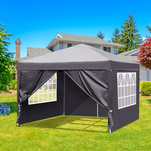 Bonnlo Pop Up Gazebo with Sides, 3m x 3m, Easy Setup, Instant Outdoor Canopy, Folding Garden Party Tent (Grey, Gray)