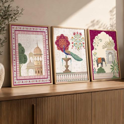 Image of kotart Indian Madhubani Wall Decoration | Madhubani Art Painting With Frame For Living Room Bed Room Hotel Wall Decor Digital Reprint Set of 3 (14x20 Inch)