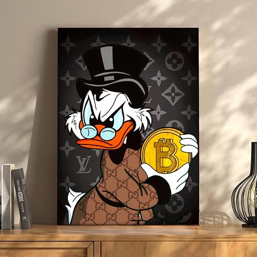 Image of Luxury Money Duck Pop Art Canvas Wall Art Painting For Living Room | Cartoon Style Crypto Wealth Wall Art Painting | Modern Graffiti Artwork for Home & Office Decor, 41x56 cm