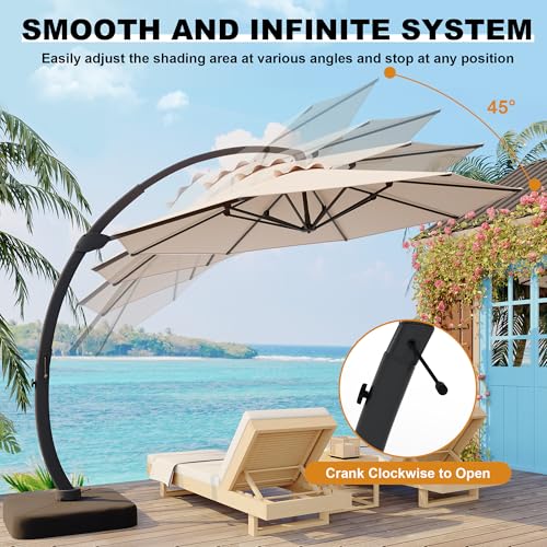11FT Cantilever Patio Umbrella With Base Included, Cantilevers Outdoor Umbrella Heavy Duty Offset, Aluminium Curved Cantilever Umbrella