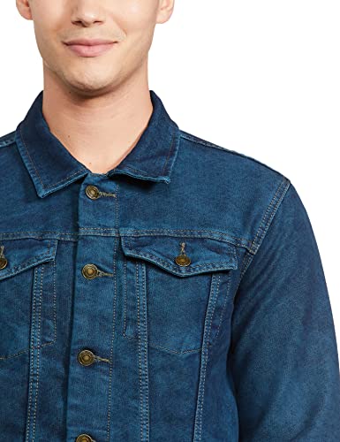 Image of The Indian Garage Co Men Blue Slim Fit Solid Denim Trucker Jacket