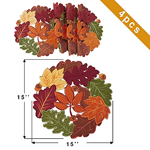 Owenie Thanksgiving Table Doilies For Fall Home Decoartion, 15 Inch Round Placemats For Dining Table, Set Of 4 Pcs Harvest Maple Leaves Embroidered Table Mats For Autumn #TOP5