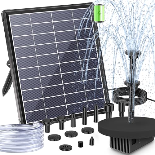 POPOSOAP Solar Water Fountain Outdoor, 6.5W 250 L/h Solar Water Pump with Solar Panel Built-in 3000mAh Battery Stable Spraying for Garden Pond Bird Bath Water Features