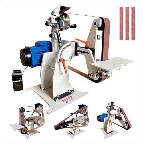 JLD Professional Belt Grinder Sander, 2x72 Inch Belt, 1500W Electric Motor with 2.2KW VFD, 2 sets of grinding kits with 3 grinding methods,Vertical and Horizontal operation includes 3 sanding belts.