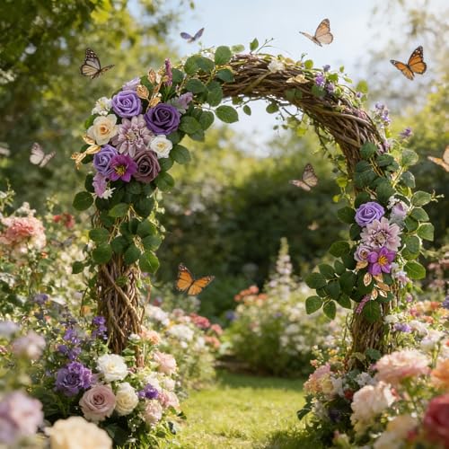 Arche de mariage en soie violette décor fleuri de grand format - 5