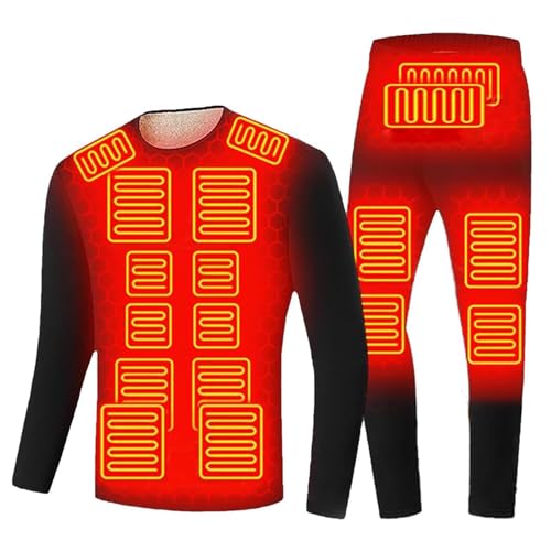 TOVCHEI Set De Ropa Interior Calefactable Eléctrica 18 Zonas De Calefacción Forro Polar Camiseta Térmica Set De Calzoncillos Largos para Motos De Caza De Esquí,Negro,M