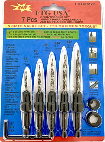 Ftg Usa Wood Countersink Drill Bit Set 5 Pc Countersink Drill Bit #4#6#8#10#12 Countersink Bit For Woodworking #TOP7