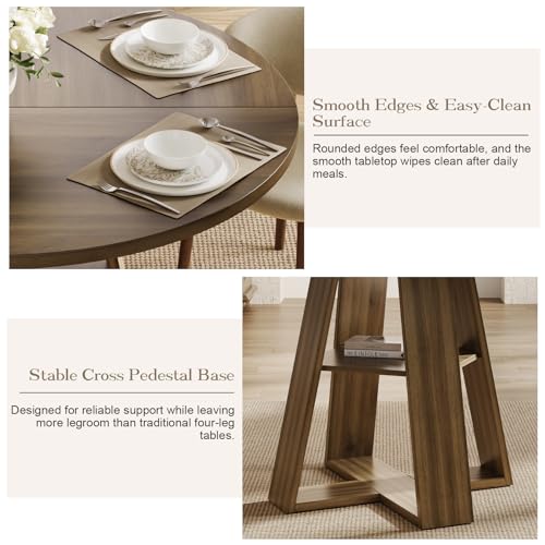 47.2 Inches Round Dining Table for 4 to 6 with Open Storage Space,Walnut - image 6