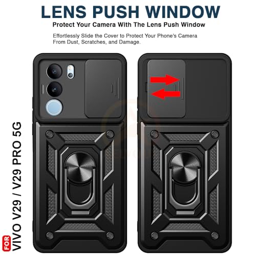Image of Armor Bumper Back Cover Case for Vivo V29 / V29 Pro | Rotating Camera Cover, Ring Holder & Kickstand | Heavy Duty & 360 Degree Protection Vivo V29 / V29 Pro Back Cover (Black)
