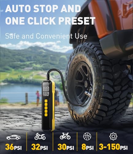 Tire Inflator Portable Air Compressor - 5X Faster 10000mAh Cordless Air Pump for Car Tires, Electric Bike Tire Pump with Digital Pressure Gauge, LED Light for Motorcycle, Bicycle, Ball - Image 7