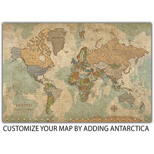 Holy Cow Canvas Personalized Push Pin World Map On Canvas In Vintage Earth Tones, Customize With Your Names And Favorite Travel Quote, Choose From 3 Sizes, Push Pins Included, World Map Pin Board #TOP5