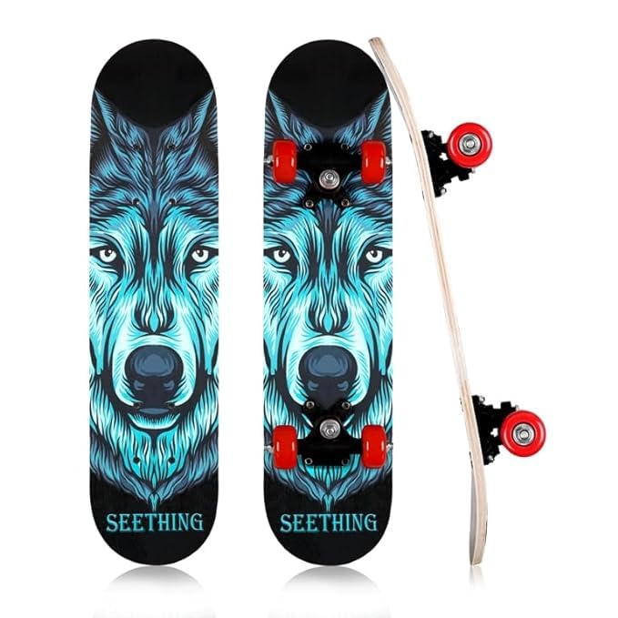 Evolluxi Standard Skateboards Complete 9-ply Alpine Maple Deck ABEC-9 Bearings with T-Tool, Ideal Toddler Cruiser Skateboard for Adults/Kids Teens/Girl Beginner/Boy (SEETHING) (B0CXXXJQHY) Amazon Price History, Amazon Price Tracker