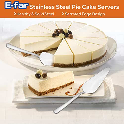 Matte Silver Pie Server Set Of 3, E-Far 8.9 Inch Stainless Steel Cake Server Cutter For Pastry Cheese Pizza, Serrated Edge With Square Handle, Dishwasher Safe #TOP6