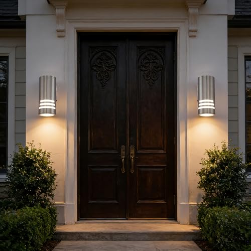Image of Cerdeco Stainless Steel Outdoor Wall Sconces,Cylinder Porch Light with 3 Slots and Frosted Glass,Modern Outdoor Wall Light Fixture[UL Listed]
