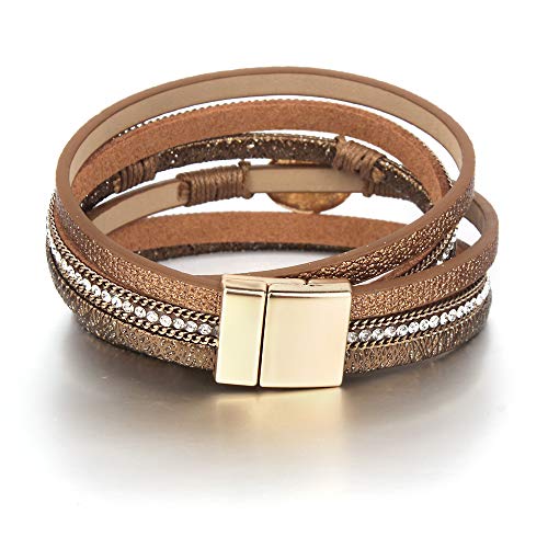 image for FANCY SHINY Leather Wrap Bracelet Boho Cuff Bangle Bracelets Crystal B