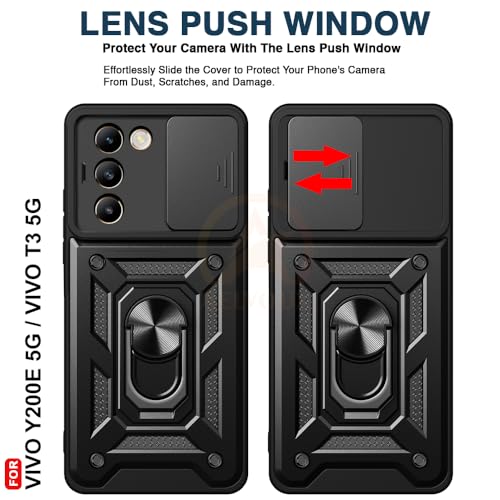 Image of Armor Bumper Back Cover Case for Vivo Y200E 5G / T3 5G | Rotating Camera Cover, Ring Holder & Kickstand | Heavy Duty & 360 Degree Protection Vivo Y200E 5G / T3 5G Back Cover (Black)
