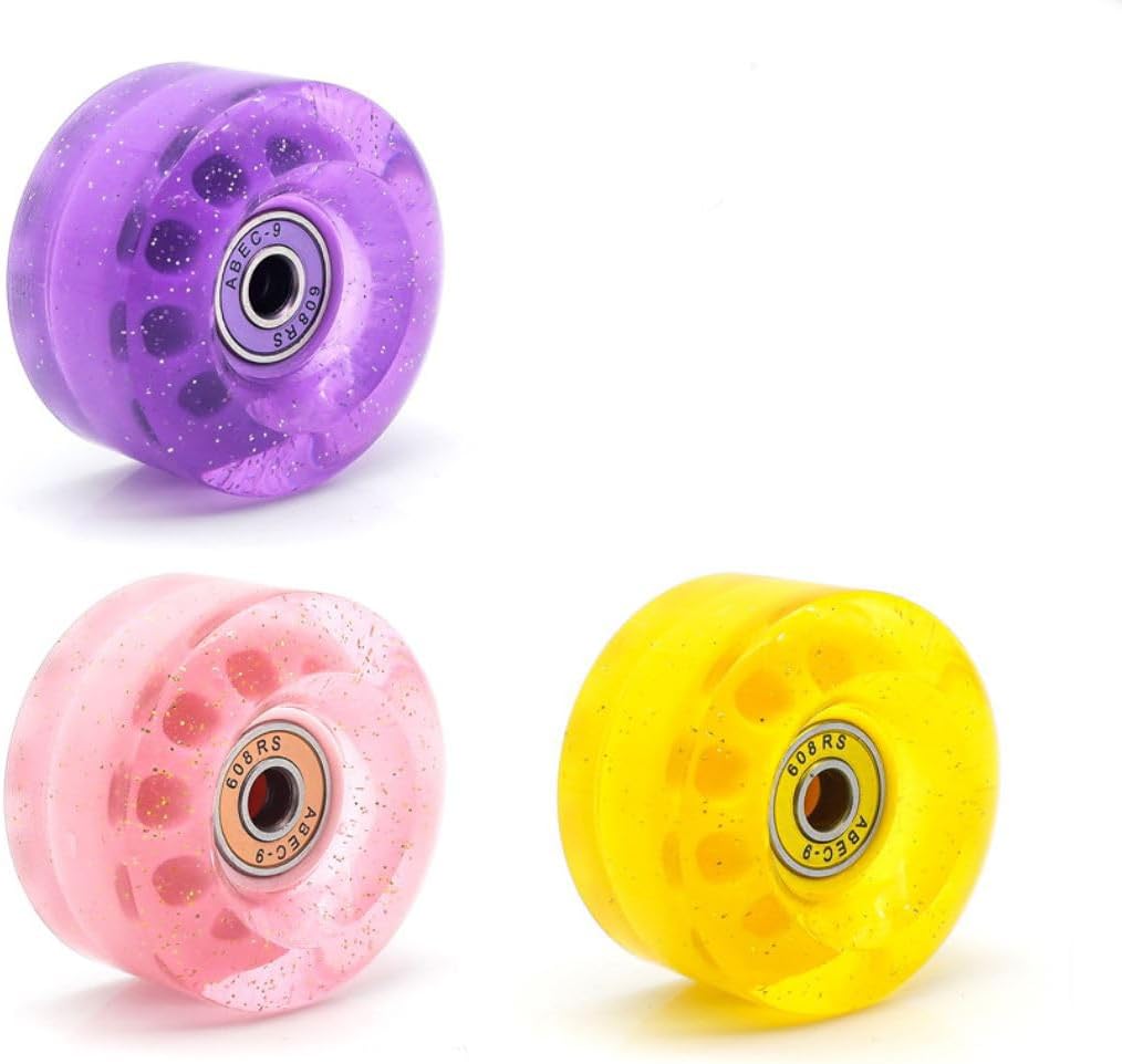 8 Pack 58 * 32mm No Light Indoor QUAD Roller Skates Wheels 82A double Line Skates Wheels with Bearings for Double Row Skating Quad Skates Accessories(Pink)