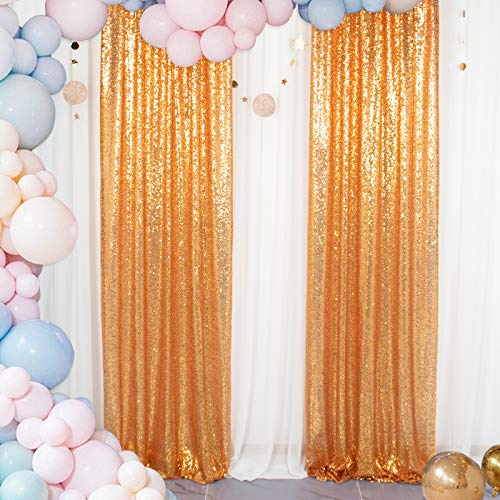 ShinyBeauty Gold Sequin Curtain Backdrop 2 Panels 4FTx8FT Photo Curtain Backdrop Curtain Panels 96 Inches Long -190522E