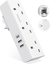 Multi Plug Extension with USB C Slot, 3 Way Plug Wall Charger Socket, Multi Outlets Extender Adapter UK for School, Home, Kitchen, Office (White)
