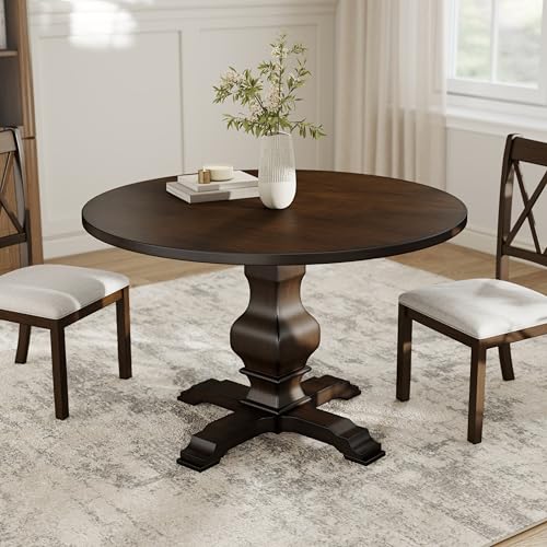 Image of Roundhill Furniture Havre Pedestal Base Round Dining Table, Espresso