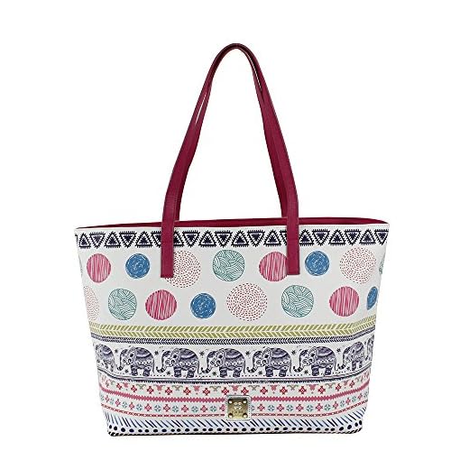 For Time Estampado, Bolso de Hombro Shopper étnico para Mujer, Blanco, 47x30x13 cm