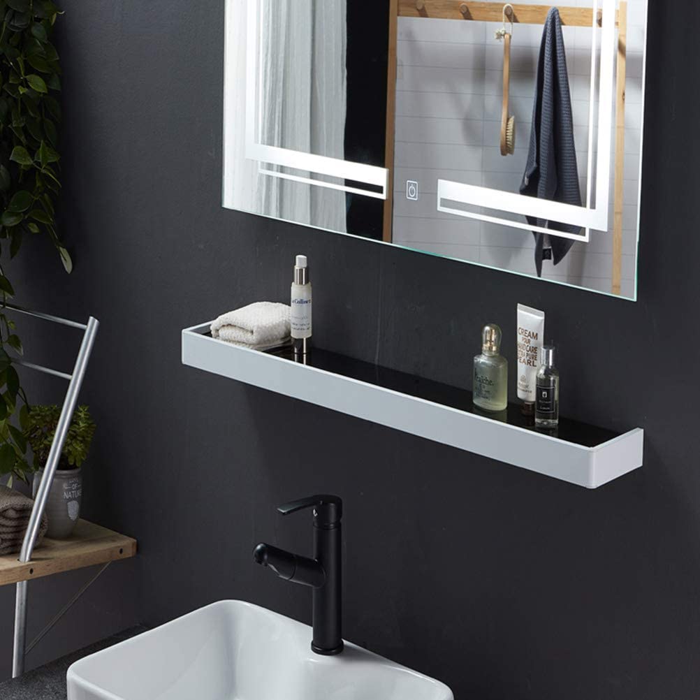 ESNY Mensola per Bagno in Vetro per Lavabo Resistente, Mensole per Doccia in Vetro Temperato Montaggio a Parete con Viti Portasciugamani, Contenitore per Doccia 30/4 Silver-60cm